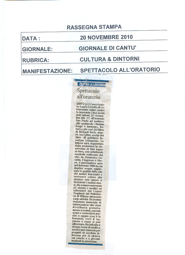 Articolo sull’Associazione Laura Coviello, rassegna stampa 1 di 21