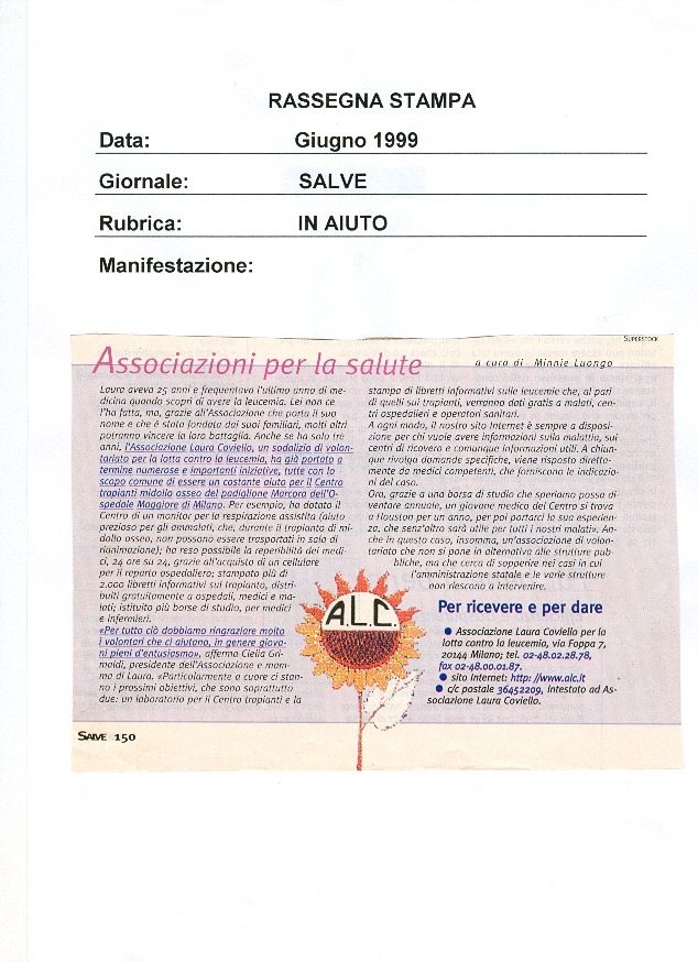 Articolo sull’Associazione Laura Coviello, rassegna stampa 19 di 21
