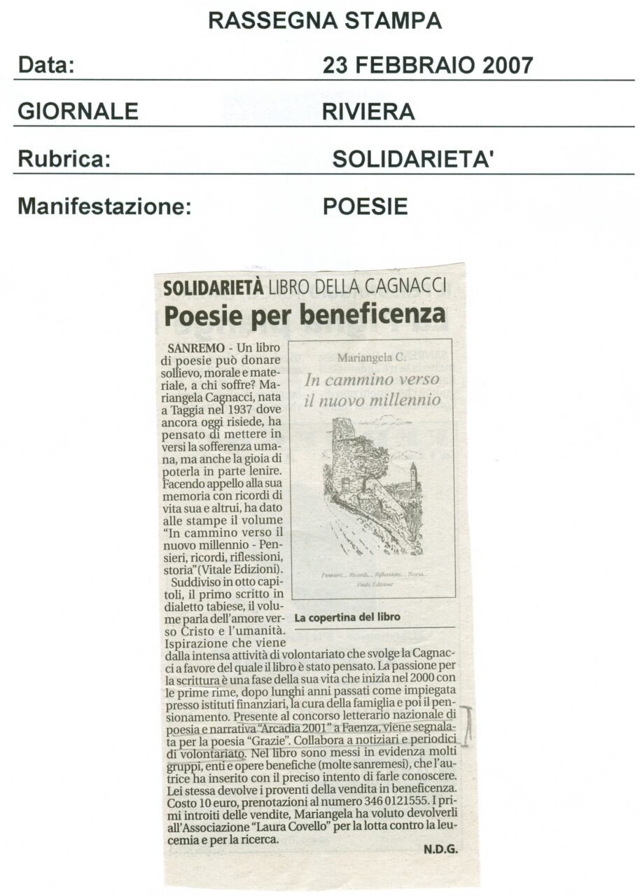 Articolo sull’Associazione Laura Coviello, rassegna stampa 7 di 21