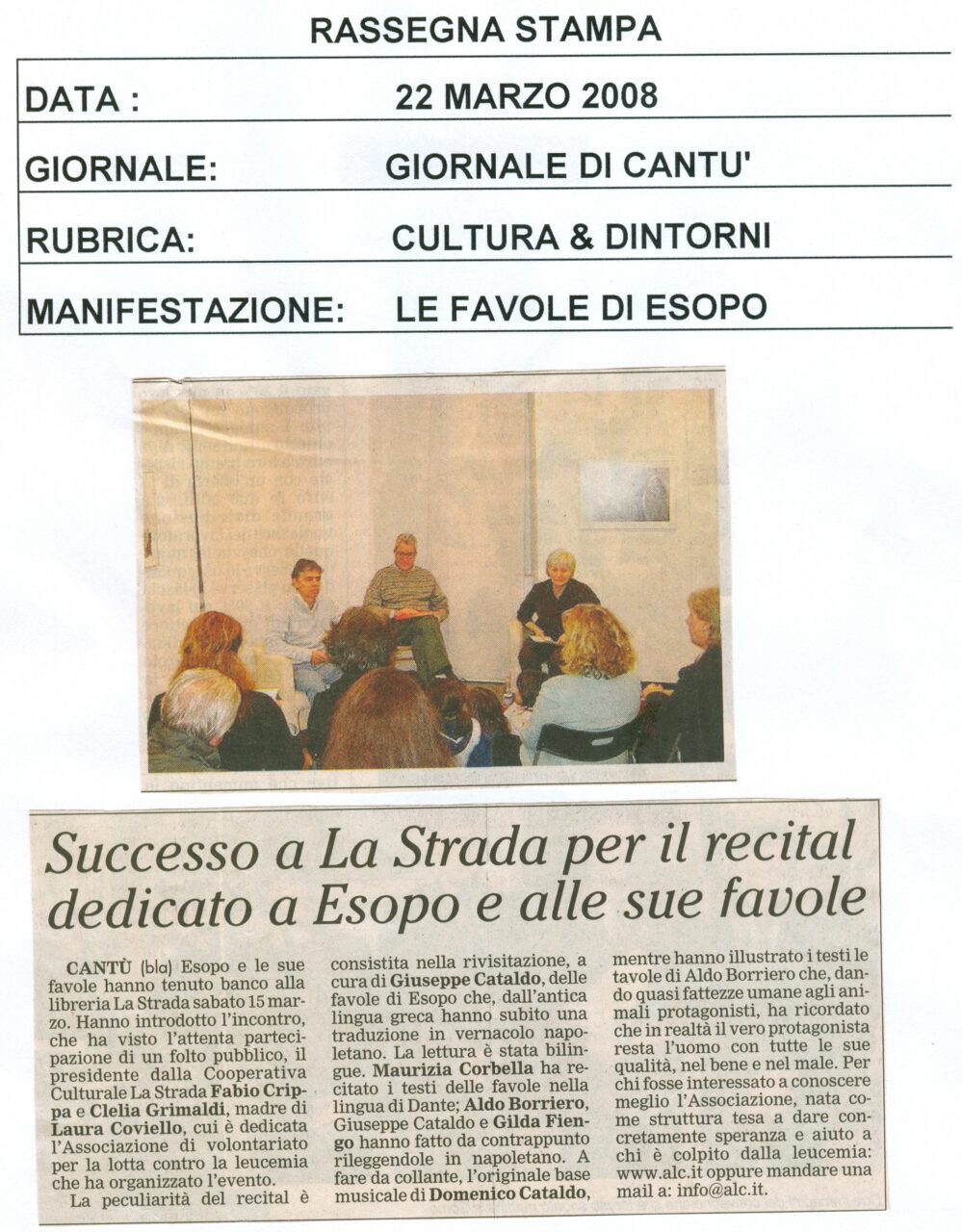 Articolo sull’Associazione Laura Coviello, rassegna stampa 13 di 21