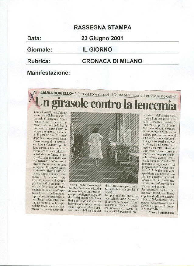 Articolo sull’Associazione Laura Coviello, rassegna stampa 17 di 21